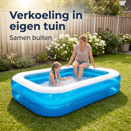 Cheqo® Opblaasbaar Zwembad - Familiezwembad - Rechthoekig Zwembad voor Kinderen en Volwassenen - Zwembad voor in de Tuin - Opblaaszwembad - Kinderbad - Kinderzwembad - Buitenzwembad - Zwembad met Zitrand - Zwembaden - Zwembadje - XL Zwembad - Lifestyle