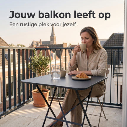 Cheqo® Klaptafel Antraciet - Tuintafel - Inklapbare Tafel - Balkontafel - Bistrotafel - Campingtafel - Bijzettafel - Vouwtafel - Opvouwbare Tafel - Terrastafel - Vierkante Tafel - Buitentafel - Plooitafel - Metalen Tafel voor Tuin en Balkon - Lifestyle