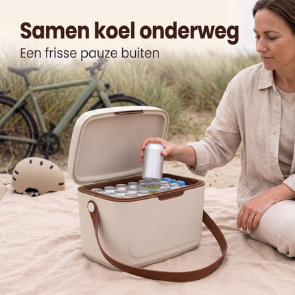 Cheqo® Koelbox - Draagbare Koelbox zonder Stroom - Passieve Koelbox met Verstelbare Draagriem - Koelbox voor Camping en Strand - Picknick Koelbox voor Auto en Boot - Koeltas voor Festival - Isolerende Koelbox met Deksel - Retro Koelbox - Lifestyle