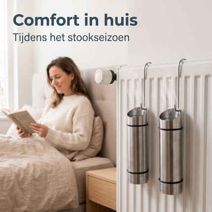 Cheqo® Radiator Waterverdamper Set van 2 - Luchtbevochtiger voor Radiator en Verwarming - RVS Verdampingsbakje met Ophanghaak - Verwarmingsbakje - Waterbakje voor Radiator - Luchtvochtigheid Verhogen - voor Woonkamer en Slaapkamer - Zilver - Lifestyle