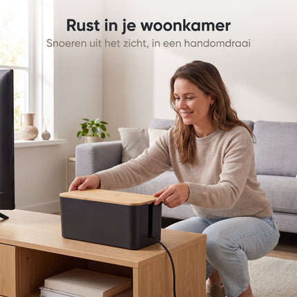 Cheqo® Kabelbox Set van 3 - Bamboe Deksel - Zwart - Lifestyle