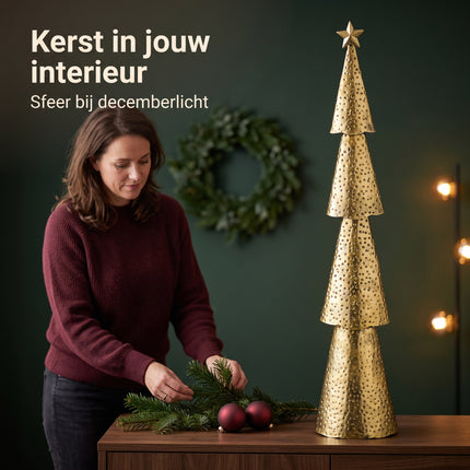 Cheqo® Metalen Kerstboom - Decoratieve Kerstboom - Kerstboom Decoratie - Kerstversiering - Gouden Kerstboom - Kunstkerstboom - Kerst Tafeldecoratie - Kerstboom Zonder Verlichting - Decoratieboom - Sierboom - Kerstboombeeldje - Kerstboom met Ster - Lifestyle