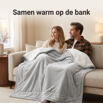Cheqo® Fleece Deken - Sherpa Deken - Plaid - Knuffeldeken - Woondeken - Bankdeken - Licht Grijs - Dekentje en Sprei voor Bank en Bed - Deken voor Woonkamer - Winter - Extra Zacht en Warm - Pluizig - Tweezijdig - 2 Persoons - Fleecedeken - Lifestyle