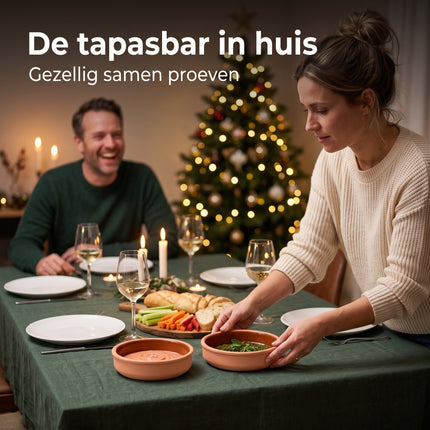 Cheqo® Terracotta Tapas Schaaltjes Set van 2 - Aardewerk Hapjes Bakjes - Serveerschaal voor Snacks en Borrelhapjes - Borrelschaaltjes - Dipschalen voor Sausjes - Terracotta Servies - Tapasschalen voor Gourmet en Kerstdiner - Lifestyle