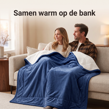 Cheqo® Sherpa Deken - Fleece Deken - Plaid - Woondeken - Bankdeken - Knuffeldeken - Sprei - Blauw - Dubbelzijdig - Extra Zacht en Warm - Pluizige Fleece Plaid voor Bank en Bed - voor Woonkamer - Winter - Tweepersoons - XXL Sofadeken - Lifestyle
