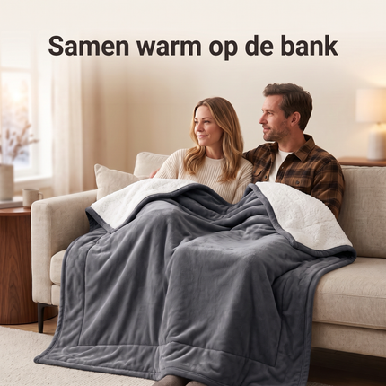 Cheqo® Sherpa Fleece Deken - Sherpa Deken - Fleece Deken - Plaid - Woondeken - Knuffeldeken - Bankdeken - Deken voor Bank en Bed - Donkergrijs - Grijs - Zacht en Warm - Pluizig - Dubbelzijdig - Flanel - Sprei - Bedsprei - Tweepersoons - XXL - Lifestyle