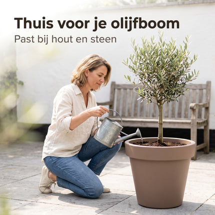 Cheqo® Bloempot Rond - Plantenpot Groot - Plantenbak Kunststof - Sierpot XXL - Bloembak Mokka Bruin - Bloemenpot voor Binnen en Buiten - voor Tuin, Balkon en Terras - voor Kamerplanten en Buitenplanten - voor Olijfboom, Bomen en Struiken - Lifestyle