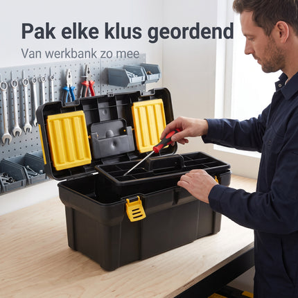 Cheqo® Gereedschapskoffer Leeg - Gereedschapskist - Gereedschapsbox met Uitneembare Tray - Opbergkoffer - Opbergkist - Werkkoffer met Vakken - Organizer voor Gereedschap en Klussen - Gereedschapskoffer zonder Gereedschap - Toolbox - Zwart Geel - Lifestyle