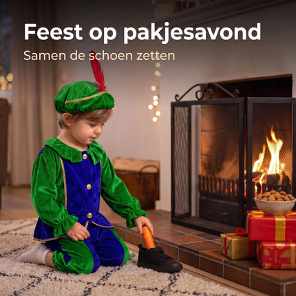 Cheqo® Pietenpak Kind 110-116 - Groen Blauw - Sinterklaas Verkleedkleding - Pieten Kostuum voor Kinderen - Pietenpak voor Jongens en Meisjes - Verkleden als Piet - Jasje en Pofbroek met Pietenmuts - Pakjesavond en Intocht - ca. 5-6 Jaar - Lifestyle