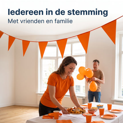 Cheqo® Vlaggenlijn Oranje - Vlaggetjes Slinger - Puntvlaggetjes - Vlaggenslinger - Oranje Vlaggen - Feestslinger - Oranje Versiering voor Koningsdag - Feestartikelen voor EK en WK Voetbal - Feestversiering voor Verjaardag en Themafeest - Lifestyle