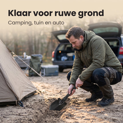 Cheqo® Vouwschep met Draagtas - Opvouwbare Schep - Pioniersschep - Klapschep - Veldschep - Legerschep - Survival Schep - Campingschep met Houweel - Pikhouweel - Multifunctionele Schep - Klapspade - Schop met Zaag - Tuinschep voor Camping en Auto - Lifestyle