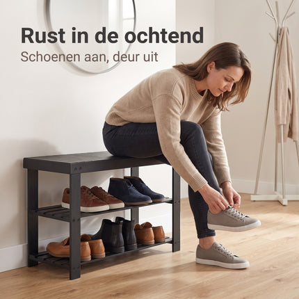 Cheqo® Schoenenrek - Schoenenbank - Schoenenkast - Schoenenrekje - Halbankje - Halbank - Schoenenbankje - Schoenen Organizer - Schoenen Opbergrek - Schoenenstandaard - Schoenenrek 3 Laags - Gangkast - Haltafel - Schoenenrek Smal - Zwart - Lifestyle