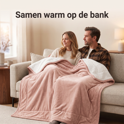 Cheqo® Fleece Deken Roze - Sherpa Deken - Plaid - Knuffeldeken - Woondeken - Bankdeken - Fleece Plaid - Teddy Deken - Dubbelzijdig - Zacht en Warm - voor Bank en Bed - voor Woonkamer - Winter - Sprei - XXL - Deken met Schapenvacht Look - Lifestyle