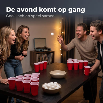 Cheqo® Beer Pong Set van 48 - Beerpong - Bierpong - Bier Pong - Drankspel - Drankspellen - Drinkspel - Red Cups - Party Cups - American Cups - Beerpong Bekers - Herbruikbare Bekers - Balletjes - Pingpong Ballen - Partyspel voor Volwassenen - Lifestyle