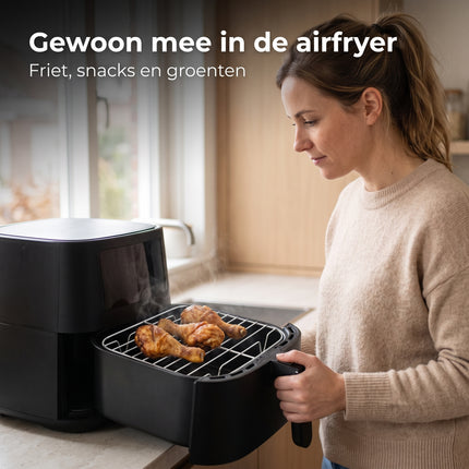 Cheqo® Airfryer Rek - Airfryer Rooster - Airfryer Accessoires - Vierkant Grillrooster - Heteluchtfriteuse Rek - Ovenrooster - Bakrek en Kookrek - Stoomrek - Afkoelrooster - Rooster op Pootjes - Draadrek - Heteluchtfriteuse Accessoires - Lifestyle