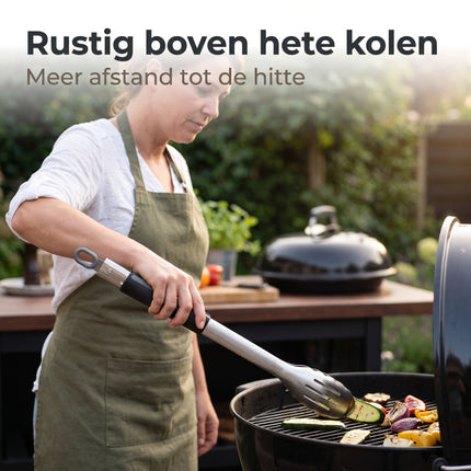 Cheqo® BBQ Tang RVS Zwart - Barbecuetang - Grilltang - Vleestang - Serveertang - Keukentang - Barbecue Accessoires - Kooktang - Saladetang - Worsttang - Voedseltang - Buffettang - BBQ Gereedschap - Grillaccessoires - Tang voor Vlees en Groenten - Lifestyle