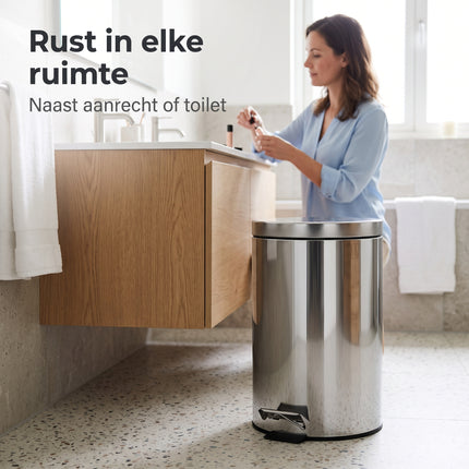 Cheqo® Pedaalemmer - Hoogglans RVS Prullenbak - Afvalemmer - Vuilnisbak - Afvalbak - Ronde Prullenbak met Binnenemmer - Pedaalemmer met Deksel en Voetpedaal - Prullenbak voor Keuken - Afvalemmer voor Badkamer en Toilet - Pedaalprullenbak - Lifestyle