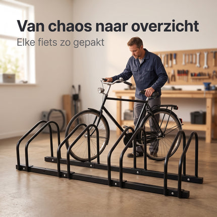 Cheqo® Fietsenrek voor 4 Fietsen - Fietsenstandaard - Fietsrek - Fietsenstalling - Fietsbeugel - Vloermontage en Muurmontage - voor Brede Banden - voor Binnen en Buiten - voor Garage - Schuur en Tuin - Fiets Standaard - Fietsen Rek - Zwart - Lifestyle