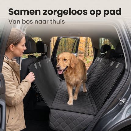 Cheqo® Hondendeken Auto Achterbank - Hondendeken Kofferbak - Beschermhoes Achterbank Hond - Hondenkleed Auto - Autodeken Hond - Autohoes Hond - Achterbankhoes - Hondenmat Auto - Hangmat Hond Auto - Autostoelhoes - Waterdicht en Antislip - Zwart - Lifestyle
