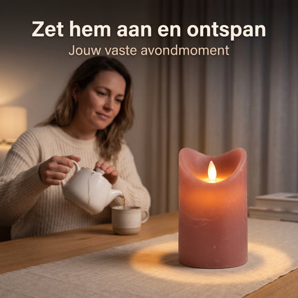 Cheqo® LED Kaars Roze 10 cm - Stompkaars met Bewegende Vlam - Sfeerkaars op Batterijen - Vlamloze Kaars - Nepkaars - Elektrische Kaars - Rustieke Wax Kaars - Kaars voor Binnen - Tafeldecoratie voor Kerst - Sfeerverlichting - Woondecoratie - Lifestyle