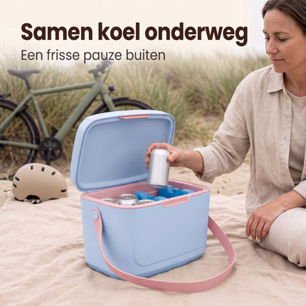 Cheqo® Koelbox - Passieve Koelbox Zonder Stroom - Draagbare Koelbox - Kleine Koelbox met Schouderband - Koeltas voor Camping en Strand - Picknick Koelbox voor Festival en Auto - Lunchbox Koeler - Isolatiebox - Koelbox Blauw - Frigobox - Lifestyle