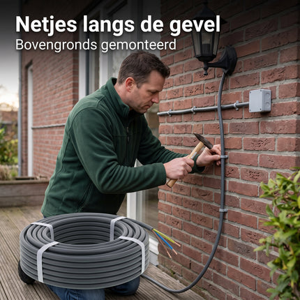 Cheqo® Buitenkabel 3 X 2.5 mm² 10 m - XMVK Kabel - Installatiekabel voor Binnen en Buiten - Elektrakabel voor Bovengronds Gebruik - Kabel voor Tuinverlichting en Buitenlamp of Buitenstopcontact - Tuinkabel - Grijs - Stroomkabel - Lifestyle