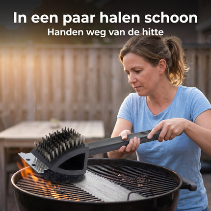 Cheqo® BBQ Borstel 3 in 1 Zwart - Lifestyle