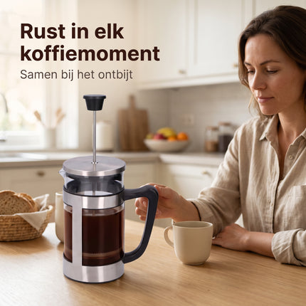 Cheqo® Cafetière - French Press - Koffiemaker - Koffiezetapparaat - Koffiepers - Koffiezetter - Coffee Maker - Glazen Kan met Filter - voor 8 Kopjes - RVS Houder - voor Verse Koffie - Handmatige Koffiezet met Zeef - Koffie Press voor Thuis - Lifestyle