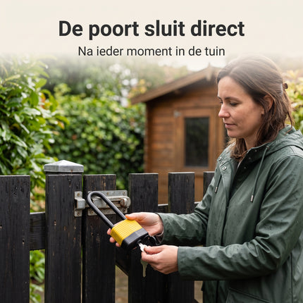 Cheqo® Hangslot met Sleutel - Weerbestendig Hangslot - Waterdicht Veiligheidsslot - Beugelslot met Lange Beugel - Hangsloten voor Buiten - Slot voor Schuur - Tuinpoort - Hek - Kluisje en Gereedschapskist - Zwart/Geel - Padlock - Hangslotje - Lifestyle (oude v0)