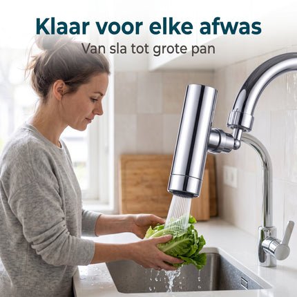Cheqo® Kraan Opzetstuk - Kraanverlengstuk - Kraankop - Roterende Kraankop met Sproeikop voor Kraan - Draaibare Kraan - Keukenkraan Opzetstuk voor Badkamerkraan - Perlator - Straalregelaar met 3 Standen - Waterbesparend - 360 Graden Draaibaar - Lifestyle v2