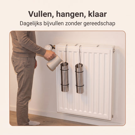 Cheqo® Waterverdamper Set van 2 - Luchtbevochtiger Radiator - Radiator Waterverdamper - Waterverdamper Verwarming - Luchtbevochtiger RVS - Waterbakje Radiator met Ophanghaak - Waterverdamper Hangend - Luchtvochtigheid Verhogen tegen Droge Lucht - Lifestyle (oude v2)