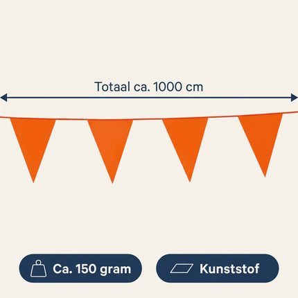 Cheqo® Vlaggenlijn Oranje - Vlaggetjes Slinger - Puntvlaggetjes - Vlaggenslinger - Oranje Vlaggen - Feestslinger - Oranje Versiering voor Koningsdag - Feestartikelen voor EK en WK Voetbal - Feestversiering voor Verjaardag en Themafeest - Specs