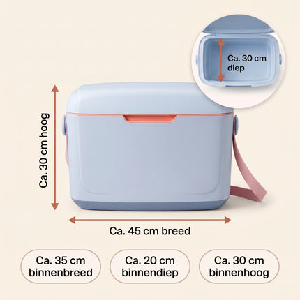 Cheqo® Koelbox - Draagbare Koelbox zonder Stroom - Passieve Koelbox voor Camping en Strand - Picknick Koelbox met Verstelbare Draagriem - Koelbox voor Auto - Isolatie Koelbox - Koeltas voor Festival en Onderweg - Blauwe Koelbox Lichtgewicht - Specs