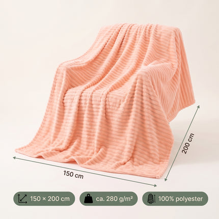 Cheqo® Fleece Deken - Plaid - Fleece Plaid met Ribstof - Woondeken - Knuffeldeken - Bankdeken - Plaid voor Bank - Grand Foulard - Sprei - Heerlijk Zacht en Warm - Oranje Plaid - Deken voor Bed en voor Woonkamer - Fleece Blanket - Specs