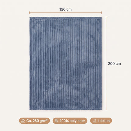 Cheqo® Fleece Deken - Plaid - Fleece Plaid met Ribstof - Woondeken - Knuffeldeken - Bankdeken - Plaid voor Bank - Grand Foulard - Sprei - Heerlijk Zacht en Warm - Petrol Plaid - Petrolblauwe Deken voor Bed en voor Woonkamer - Fleece Blanket - Specs