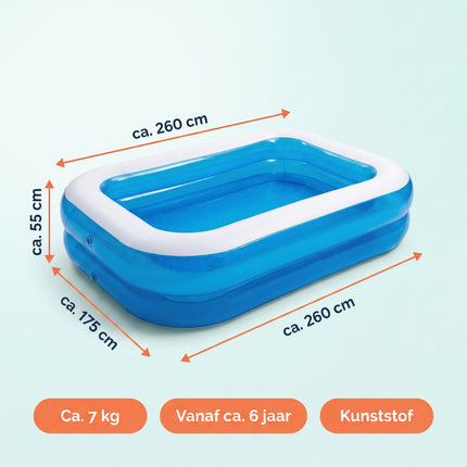 Cheqo® Opblaasbaar Zwembad - Familiezwembad - Rechthoekig Zwembad voor Kinderen en Volwassenen - Zwembad voor in de Tuin - Opblaaszwembad - Kinderbad - Kinderzwembad - Buitenzwembad - Zwembad met Zitrand - Zwembaden - Zwembadje - XL Zwembad - Specs