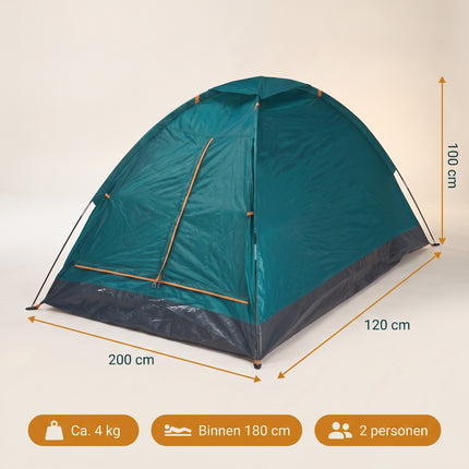 Cheqo® Koepeltent 2 Persoons - Tent 2 Persoons - Kampeertent - Campingtent - Festivaltent - Iglotent - Bogentent - Lichtgewicht Tent - Waterdichte Tent - Tent voor Camping - Reistent - Vistent - Tentje - Groene Tent - Monodome Tent - Specs