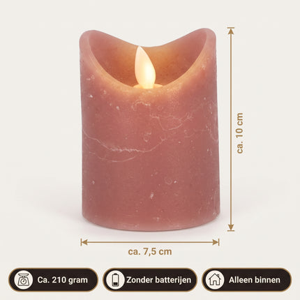 Cheqo® LED Kaars Roze 10 cm - Stompkaars met Bewegende Vlam - Sfeerkaars op Batterijen - Vlamloze Kaars - Nepkaars - Elektrische Kaars - Rustieke Wax Kaars - Kaars voor Binnen - Tafeldecoratie voor Kerst - Sfeerverlichting - Woondecoratie - Specs