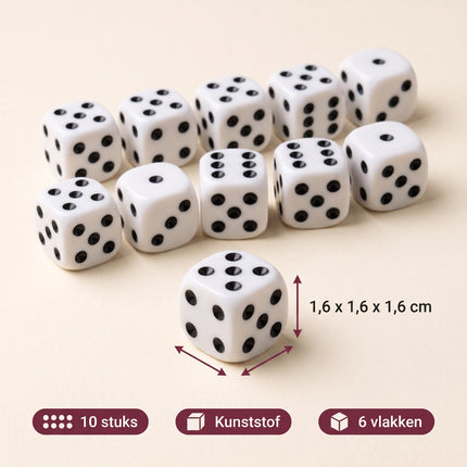 Cheqo® Dobbelstenen Set van 10 - Witte Dobbelstenen - Dobbelsteen - Dobbelstenenset Wit - Speeldobbelstenen - Dobbelsteentjes - Dobbelen - Dobbelspel - Yahtzee - Bordspel - Gezelschapsspel - Spelletjes - Spelletje - Monopoly - Regenwormen - Specs