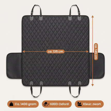 Cheqo® Hondendeken Auto Achterbank - Hondendeken Kofferbak - Beschermhoes Achterbank Hond - Hondenkleed Auto - Autodeken Hond - Autohoes Hond - Achterbankhoes - Hondenmat Auto - Hangmat Hond Auto - Autostoelhoes - Waterdicht en Antislip - Zwart - Specs