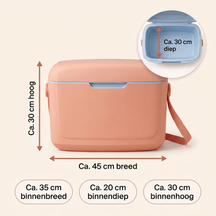 Cheqo® Koelbox - Draagbare Koelbox zonder Stroom - Passieve Koelbox - Kleine Koelbox met Schouderband - Koelbox voor Camping - Strand - Picknick en Auto - Koeltas - Thermobox - Isolerende Koelbox voor Festival - Roze Lichtgewicht Koelbox - Specs