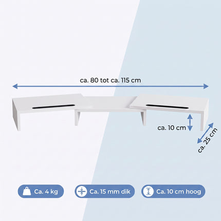 Cheqo® Monitor Standaard - Monitor Verhoger - Monitorstandaard voor 2 Schermen - Verstelbaar en Uitschuifbaar - Beeldscherm Verhoger - Beeldschermverhoger - Monitorverhoger - Laptop Standaard - Bureau Organizer voor Kantoor - Ergonomisch - Specs