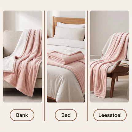 Cheqo® Fleece Deken Roze - Sherpa Deken - Plaid - Knuffeldeken - Woondeken - Bankdeken - Fleece Plaid - Teddy Deken - Dubbelzijdig - Zacht en Warm - voor Bank en Bed - voor Woonkamer - Winter - Sprei - XXL - Deken met Schapenvacht Look - Veelzijdigheid