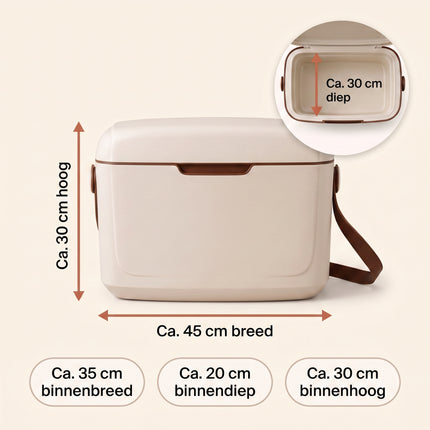 Cheqo® Koelbox - Draagbare Koelbox zonder Stroom - Passieve Koelbox met Verstelbare Draagriem - Koelbox voor Camping en Strand - Picknick Koelbox voor Auto en Boot - Koeltas voor Festival - Isolerende Koelbox met Deksel - Retro Koelbox - Specs