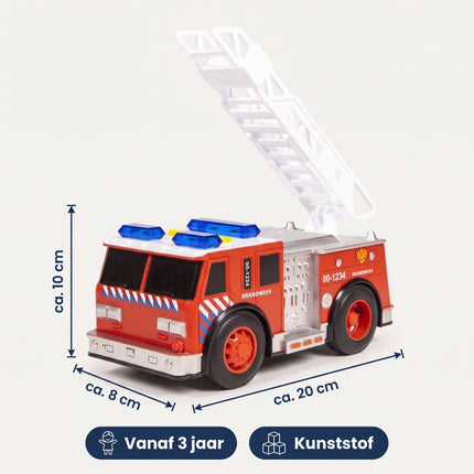 Cheqo® Brandweer Ladderwagen met Licht en Geluid - Brandweerwagen met Sirene en Zwaailichten - Speelgoedvoertuig met Beweegbare Ladder - 112 Speelgoed voor Jongens en Meisjes Vanaf 3 Jaar - Cadeau voor Sinterklaas en Kerst - Specs