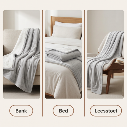Cheqo® Fleece Deken - Sherpa Deken - Plaid - Knuffeldeken - Woondeken - Bankdeken - Licht Grijs - Dekentje en Sprei voor Bank en Bed - Deken voor Woonkamer - Winter - Extra Zacht en Warm - Pluizig - Tweezijdig - 2 Persoons - Fleecedeken - Veelzijdigheid