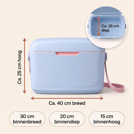 Cheqo® Koelbox - Passieve Koelbox Zonder Stroom - Draagbare Koelbox - Kleine Koelbox met Schouderband - Koeltas voor Camping en Strand - Picknick Koelbox voor Festival en Auto - Lunchbox Koeler - Isolatiebox - Koelbox Blauw - Frigobox - Specs