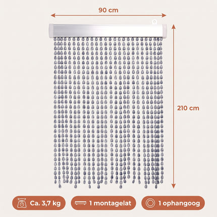 Cheqo® Kralengordijn 90x210 cm Grijs - Vliegengordijn - Deurgordijn - Insectengordijn - Horgordijn - Hordeur - Muggengordijn - Kunststof Kralen - Vliegenwerend - Vliegendeur - Anti Insecten - voor Deur, Terrasdeur, Schuur, Caravan en Camper - Specs