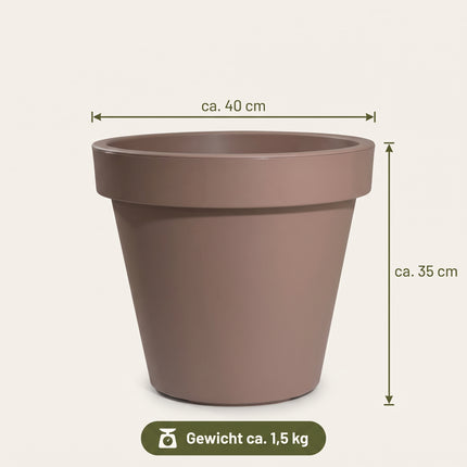 Cheqo® Bloempot Rond - Plantenpot Groot - Plantenbak Kunststof - Sierpot XXL - Bloembak Mokka Bruin - Bloemenpot voor Binnen en Buiten - voor Tuin, Balkon en Terras - voor Kamerplanten en Buitenplanten - voor Olijfboom, Bomen en Struiken - Specs