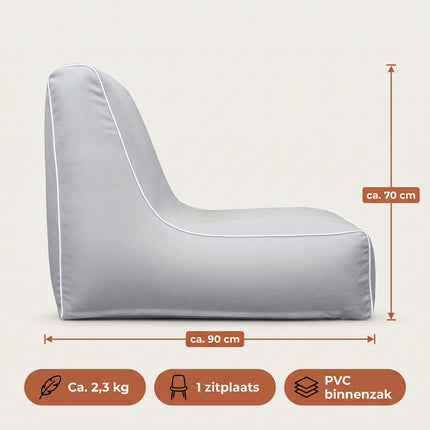 Cheqo® Opblaasbare Sofa Lichtgrijs - Zitzak Buiten - Opblaasbare Loungestoel - Lounge Fauteuil - Zitzak Volwassenen - Opblaasbare Stoel - Beanless Zitzak - Loungestoel voor Tuin - Relaxstoel - Ligstoel - Outdoor Sofa - Strandstoel - Campingstoel - Specs